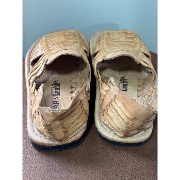 LEATHER MEXICAN HUARACHES SANDALS YOUTH KIDS SIZE 2 OPEN TOE SLIDE ON HANDMADE - Picture 5 of 7